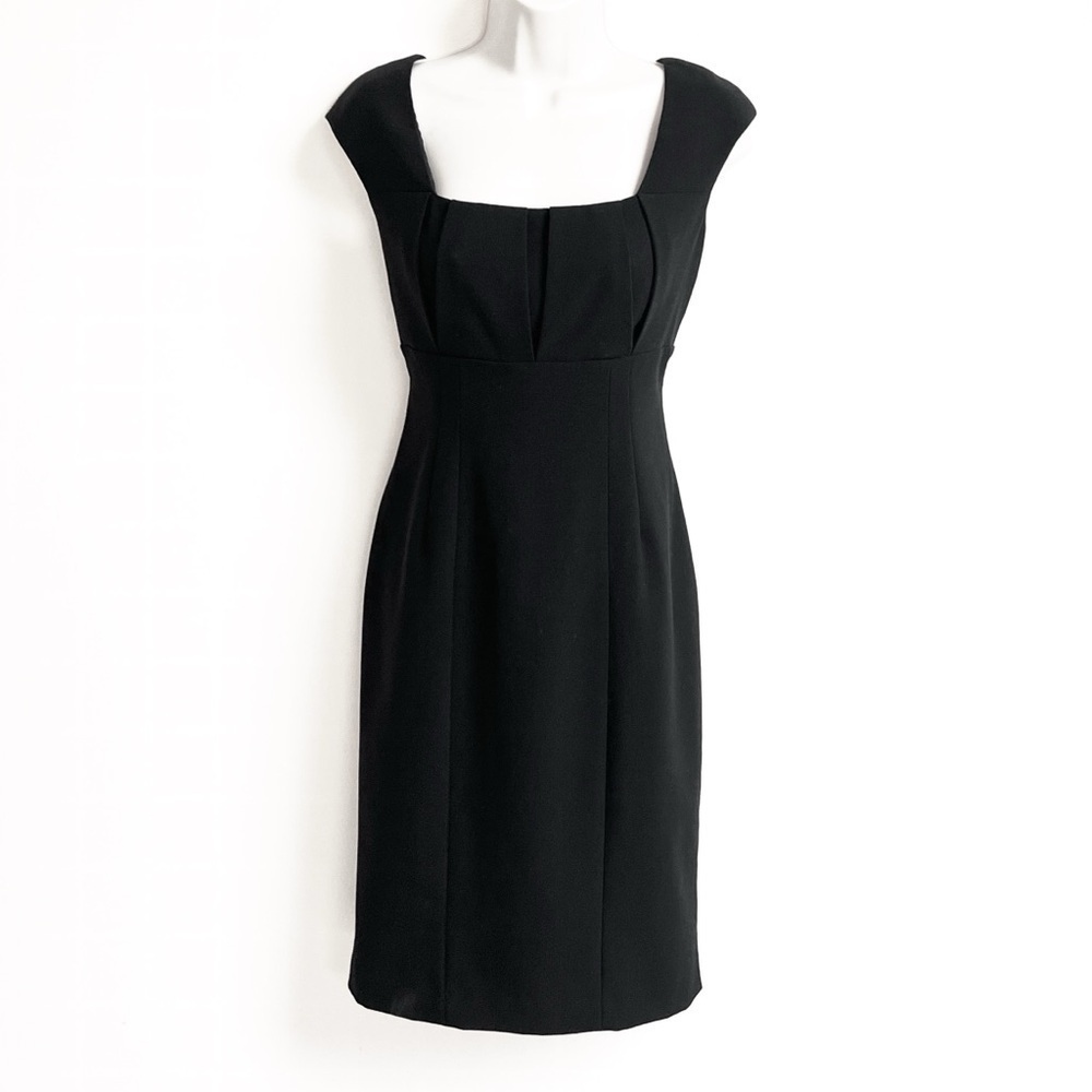 Calvin Klein Solid Black Sheath Dress Sleeveless Empire Waist Square Neck Size 6